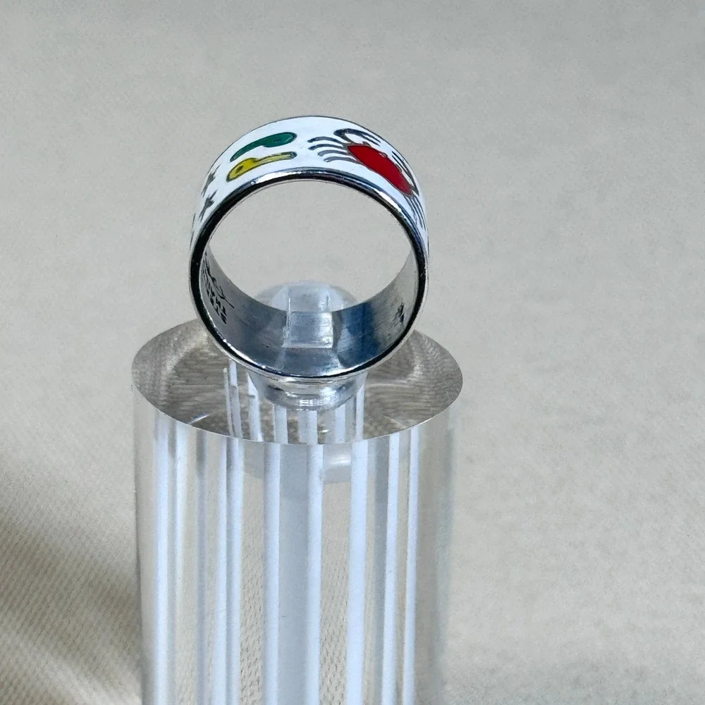 Sterling‎ Silver 925 Enamel Crab Tribal Folk Art Design Ring Thailand Size 4.25